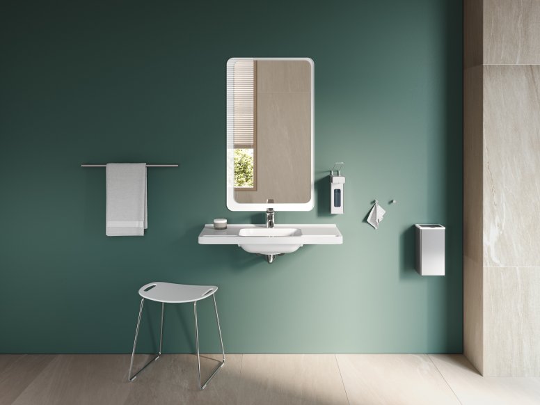 Washbasin with mirror and stool